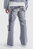 Grey Relaxed Flare Rigid Graphic Waistband Jeans