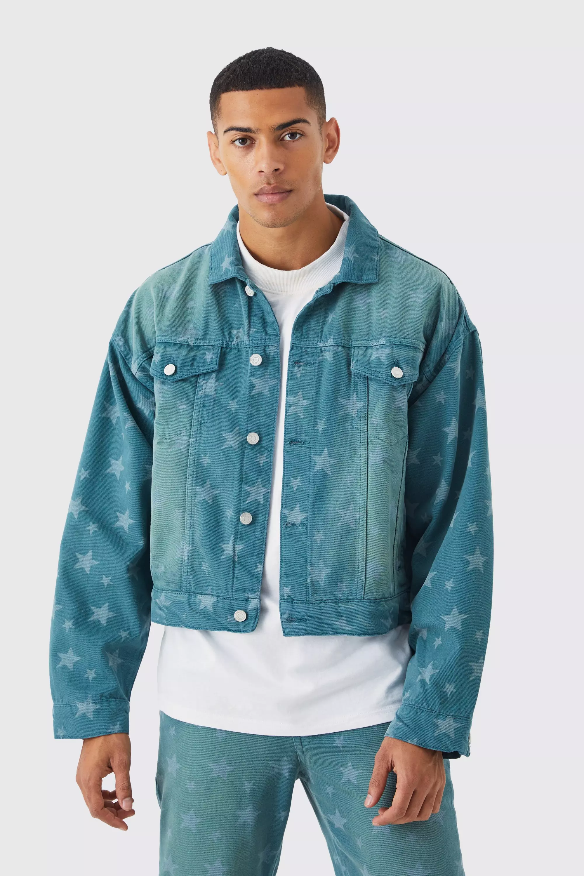 Star print denim on sale jacket