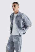 Mid grey Oversized All Over Print Distressed Jean Jackets