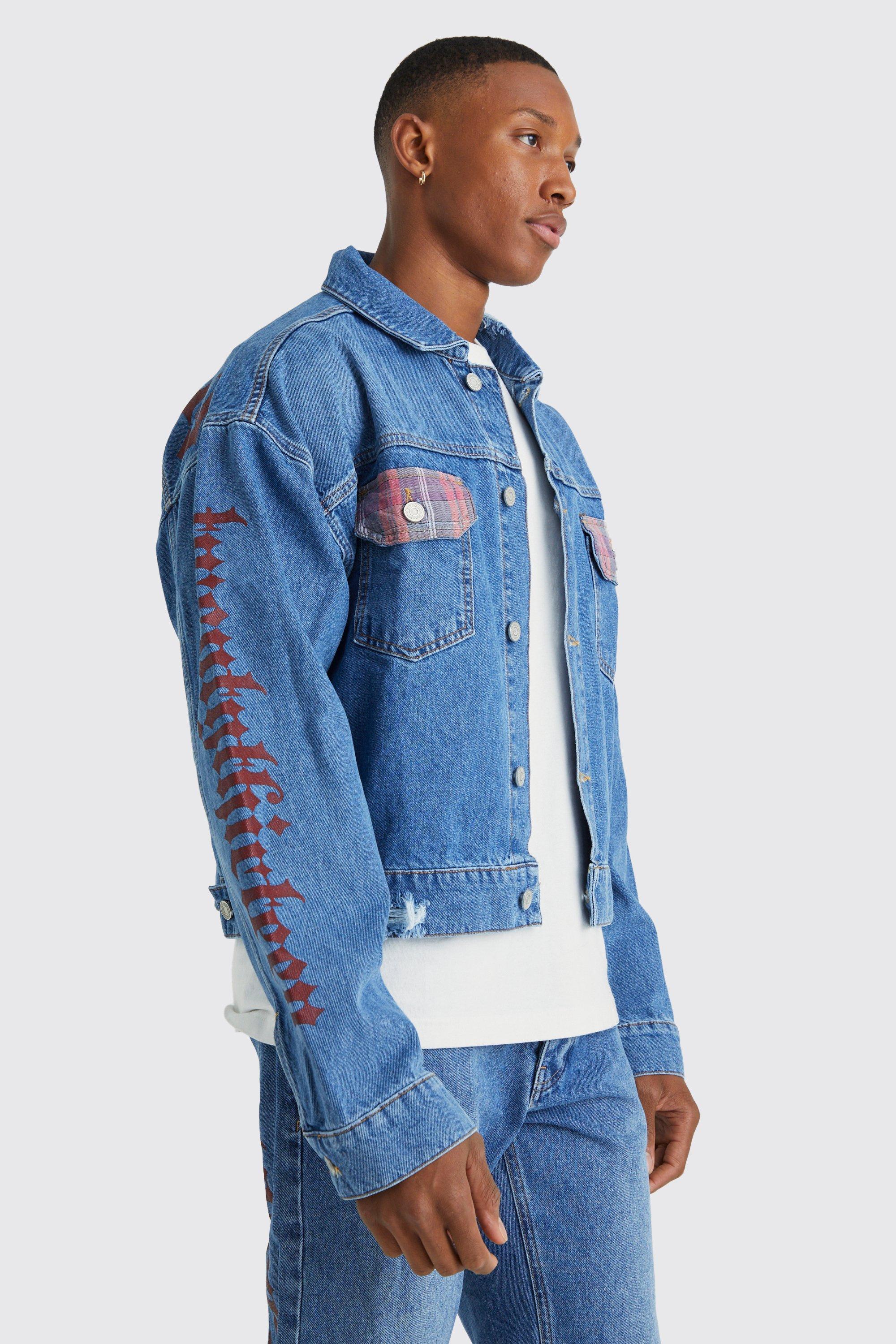 Mid blue Boxy Fit Back Graphic Denim Jacket