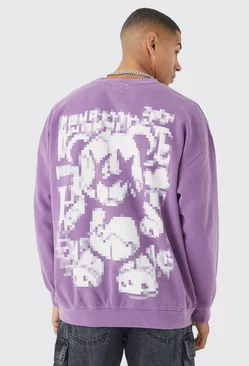 Purple Overdye Pixilated Bear Sweatshirt