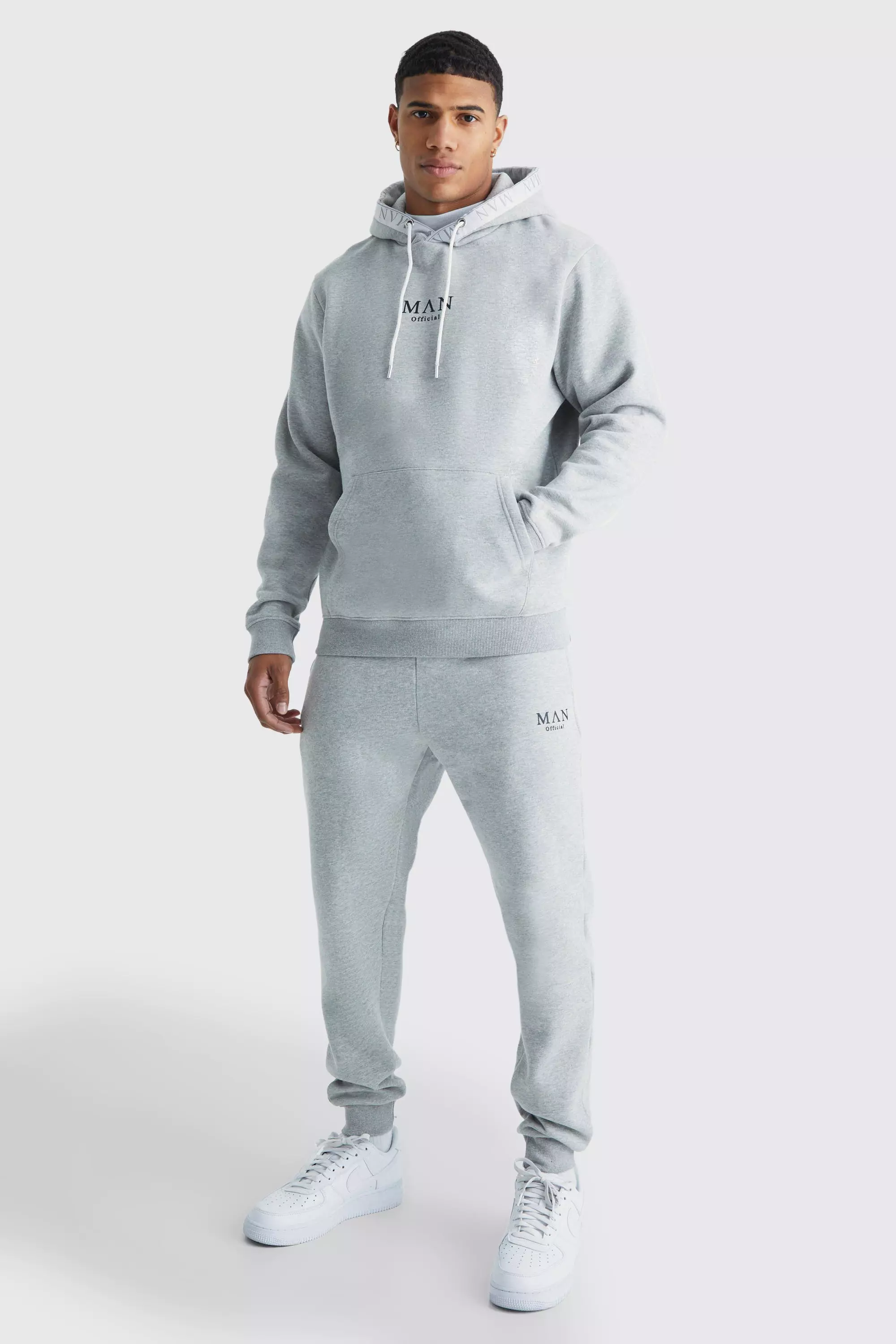 Man Roman Hooded Rib Tracksuit Grey marl