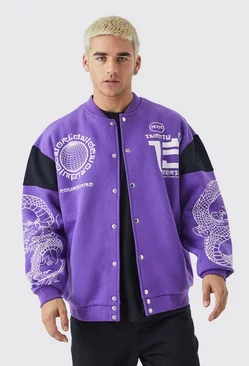 Oversized Jersey Bomber With Foil Print Purple