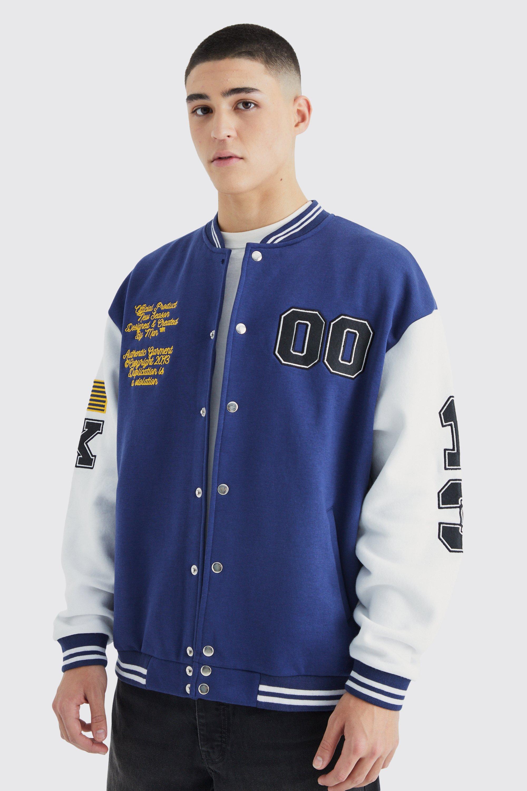 Tall Baby Blue Oversized Padded Baseball Bomber Jacket