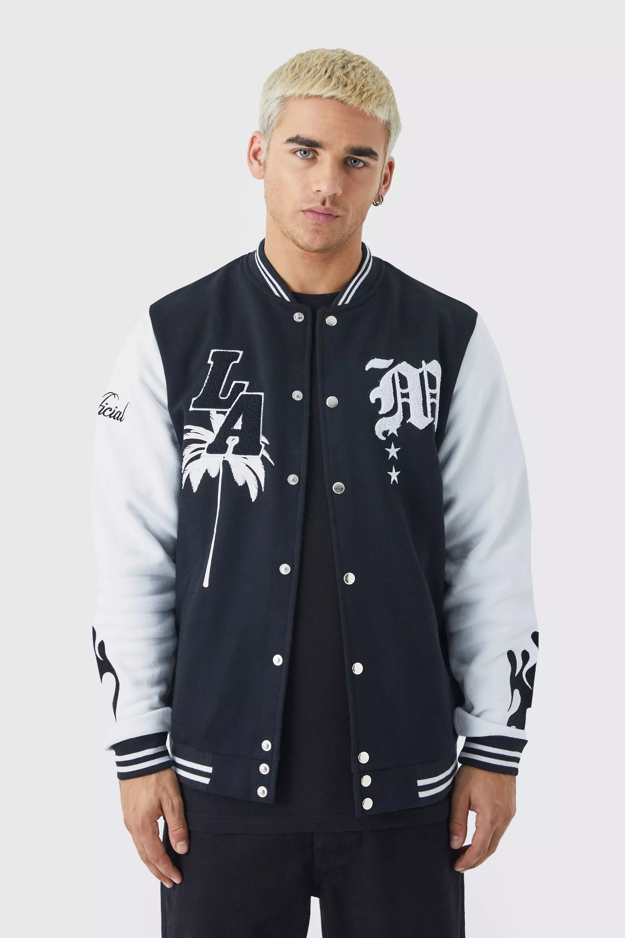 La Badge Jersey Varsity Bomber Jacket Black