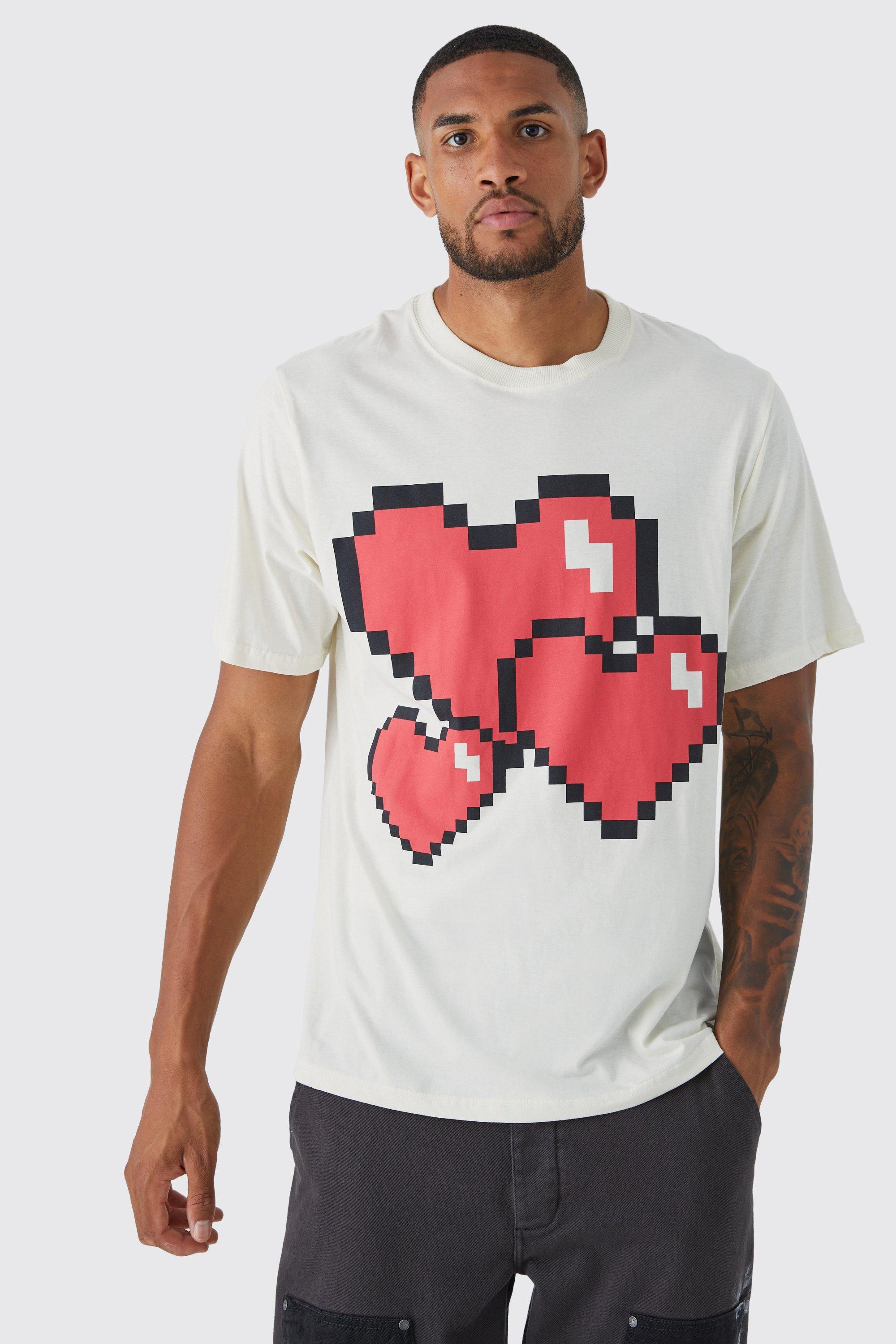 boohooMAN Men's Plus Size Pixilated Heart Graphic T-Shirt