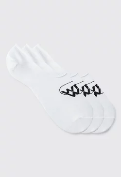 3 Pack Worldwide Logo Invisible Socks White