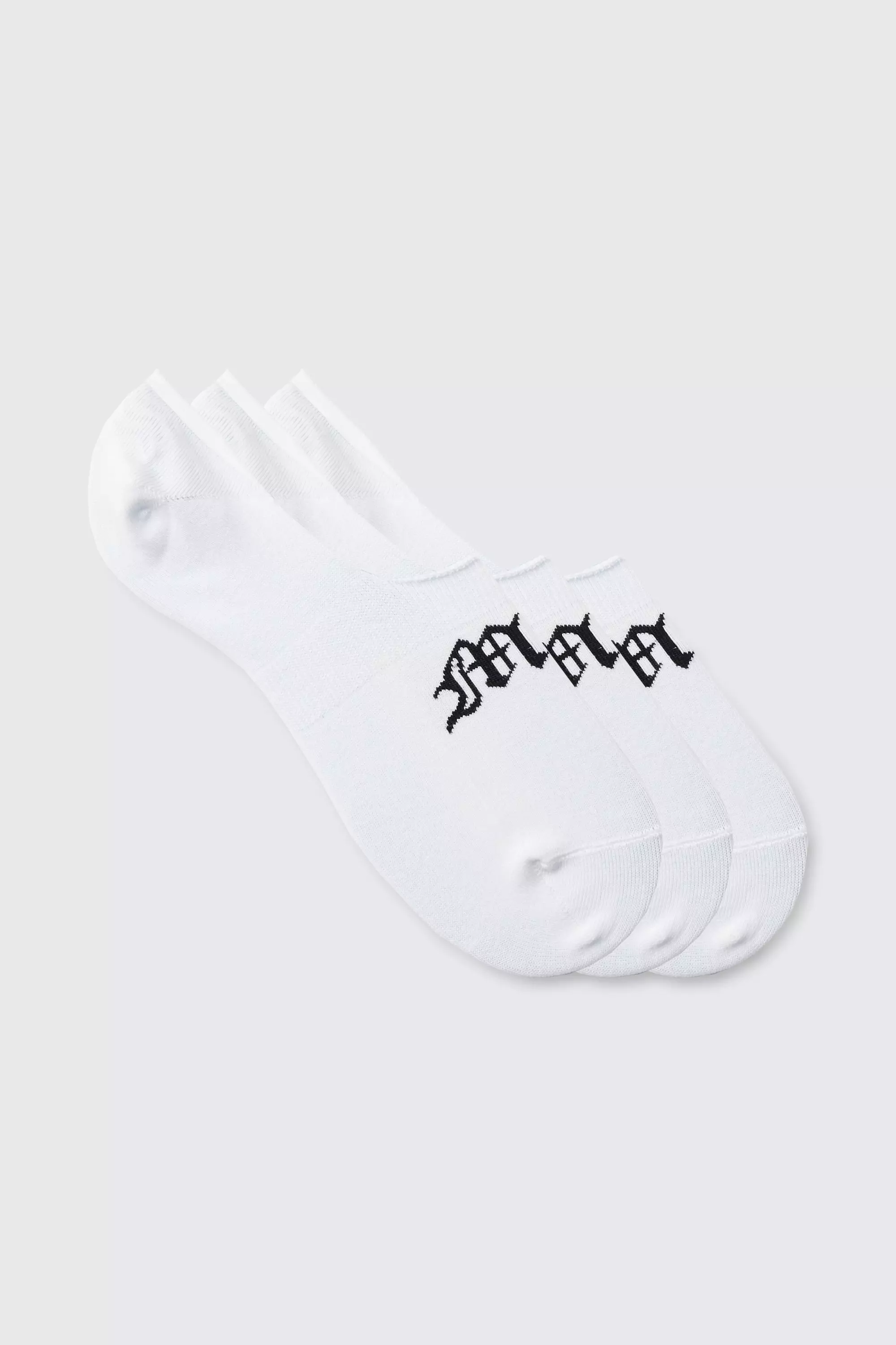 White 3 Pack Gothic Man Invisible Socks