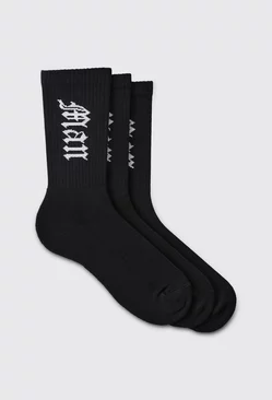 3 Pack Gothic Man Sports Socks Black