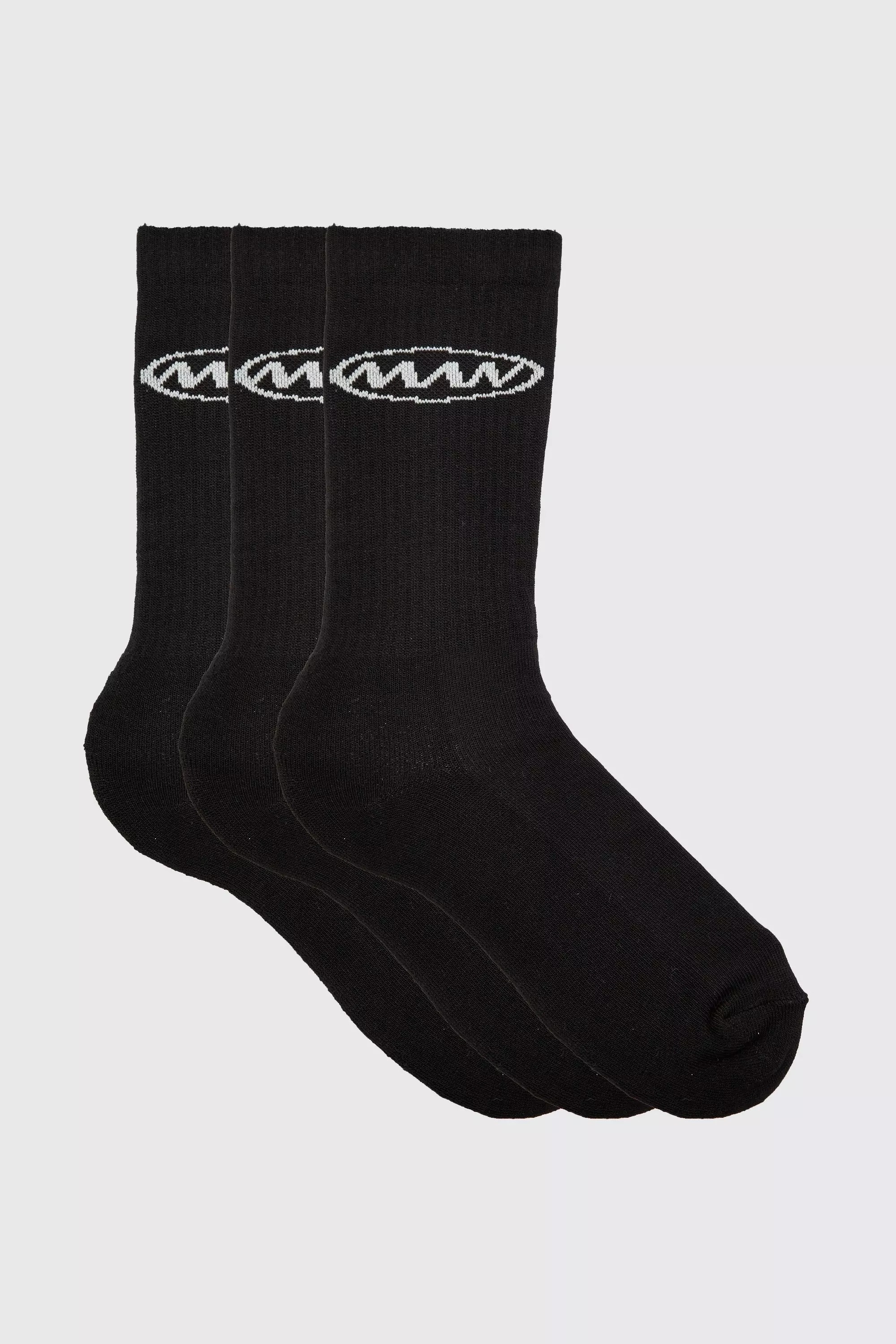 3 Pack Man Logo Sports Socks Black