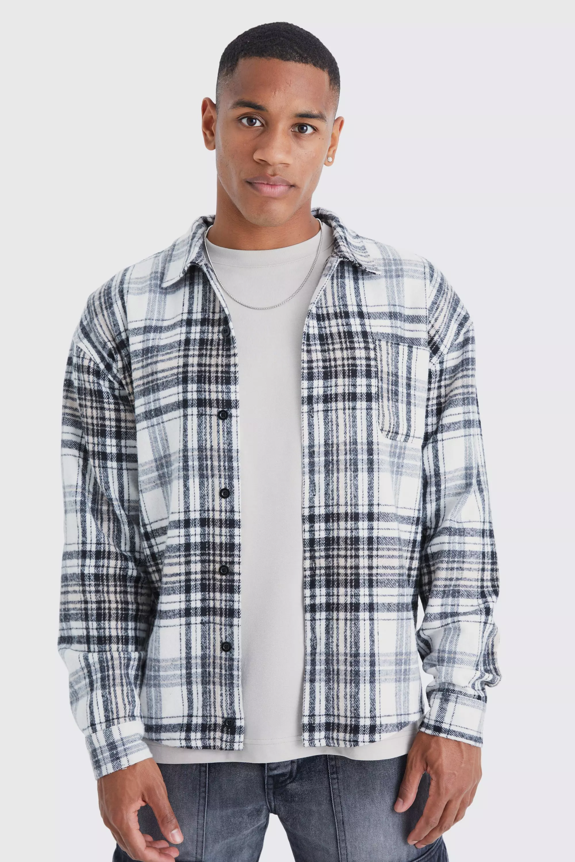 Black Boxy Flannel Check Shirt alternative image