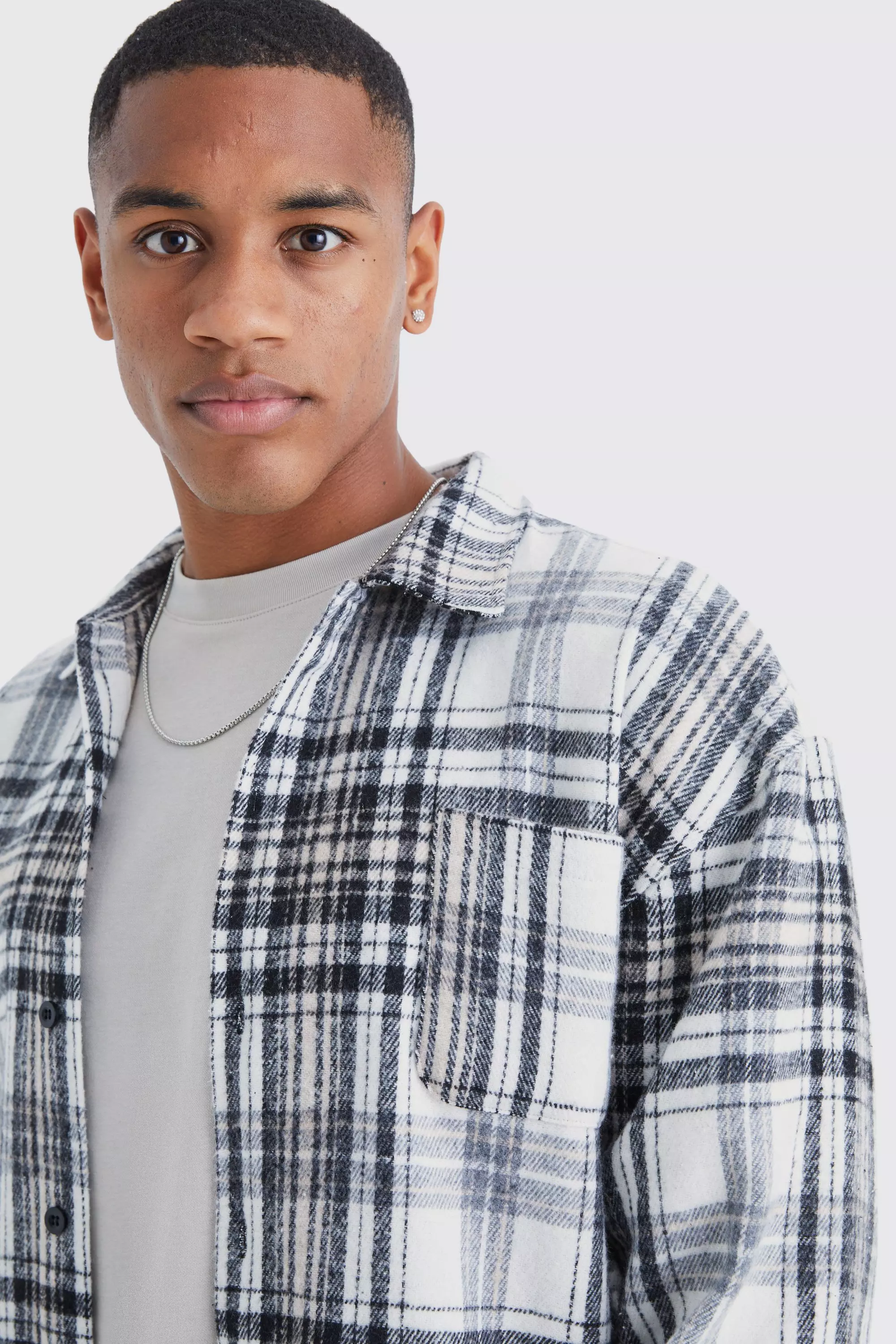 Black Boxy Flannel Check Shirt alternative image