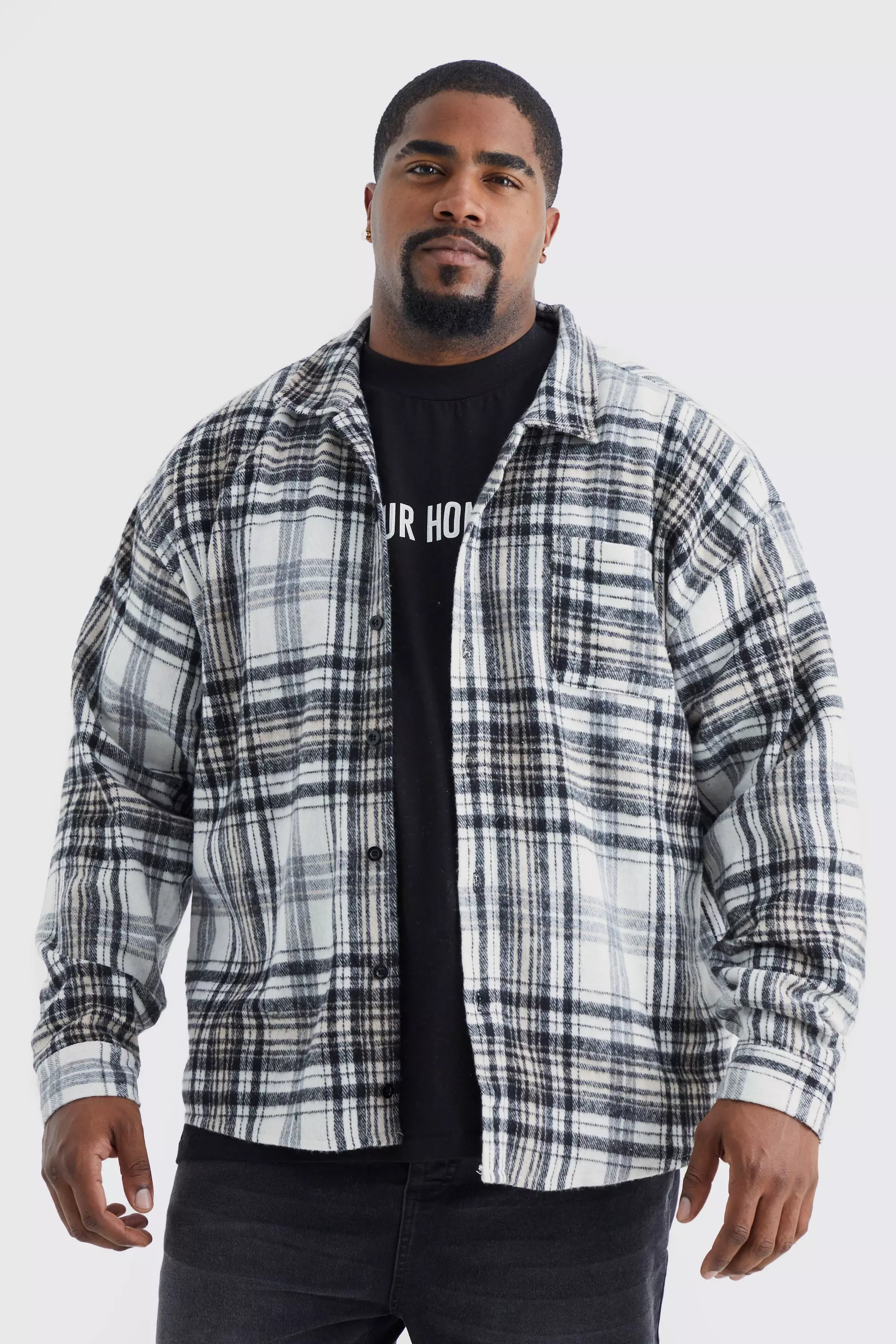 Plus Boxy Flannel Shirt Black