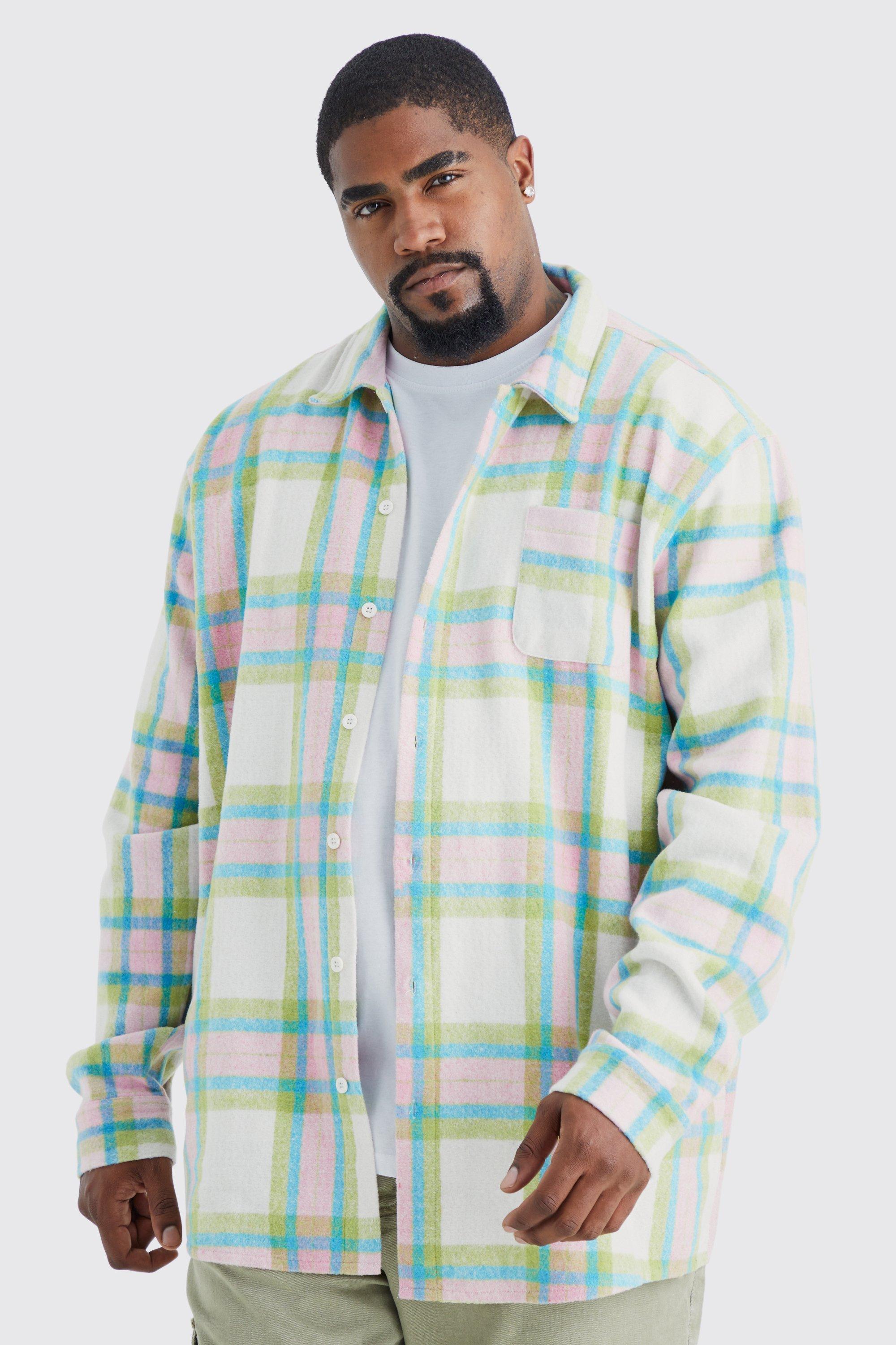 boohooMAN Long Sleeve Longline Flannel Shirt - Green - Size XS