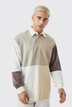 Oversized Rugby Colour Block Polo Beige