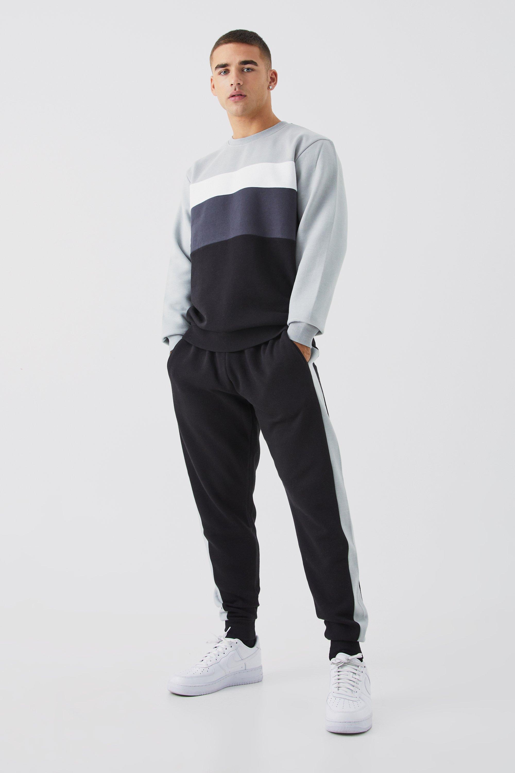 Boohooman black cheap and white tracksuit