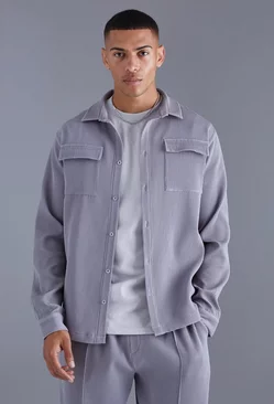 Grey Long Sleeve Overshirt Pleated Shirt