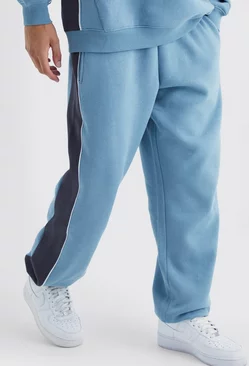 Blue Oversized Colour Block Piped Sweatpants