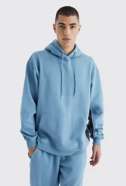 Blue Oversized Colour Block Piped Hoodie