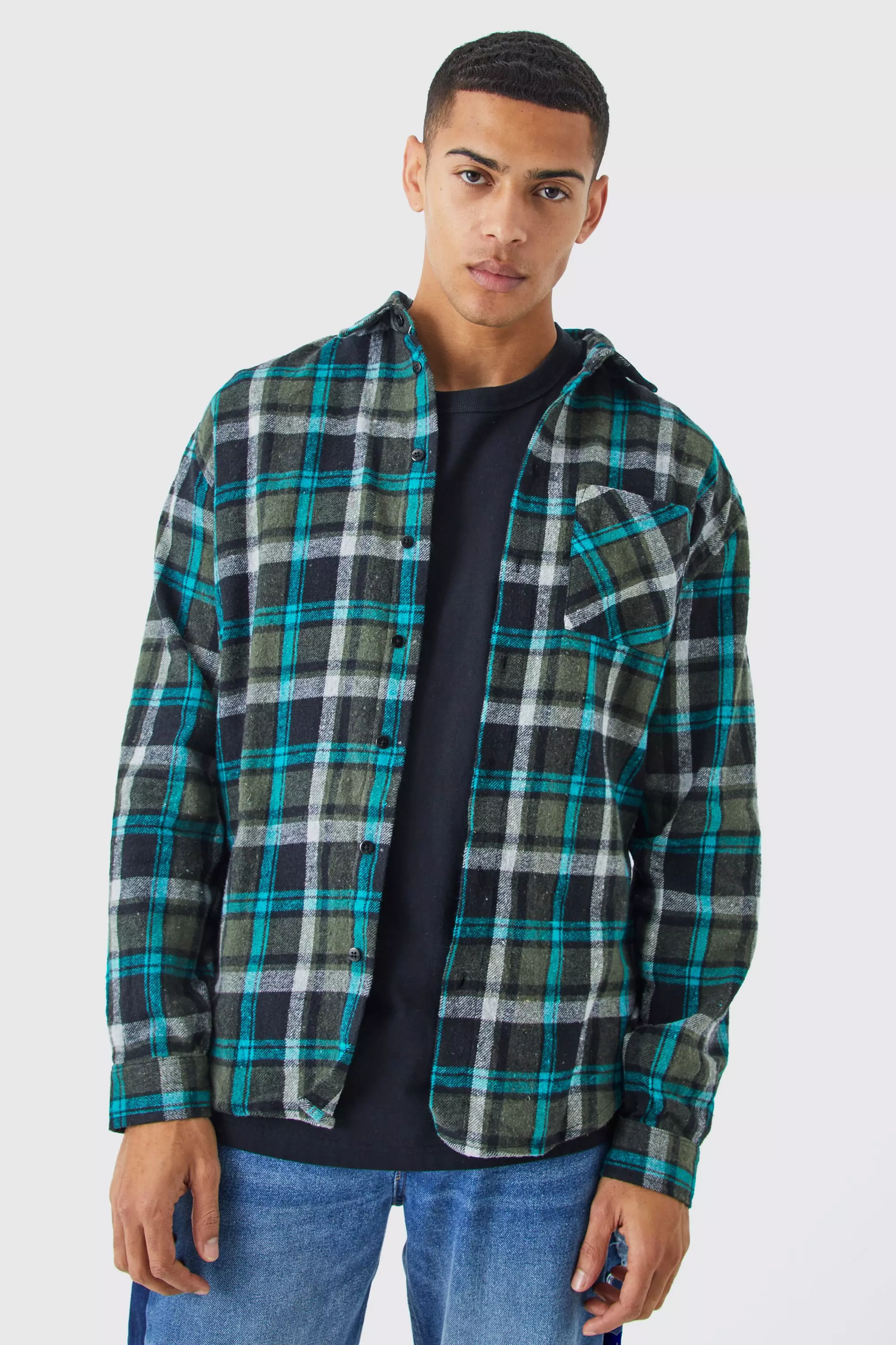 Heavy Weight Check Overshirt Khaki