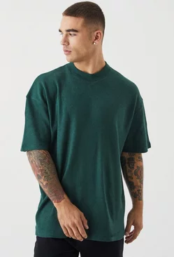 Brushed Rib Ottoman Oversized Extended Neck T-shirt Green