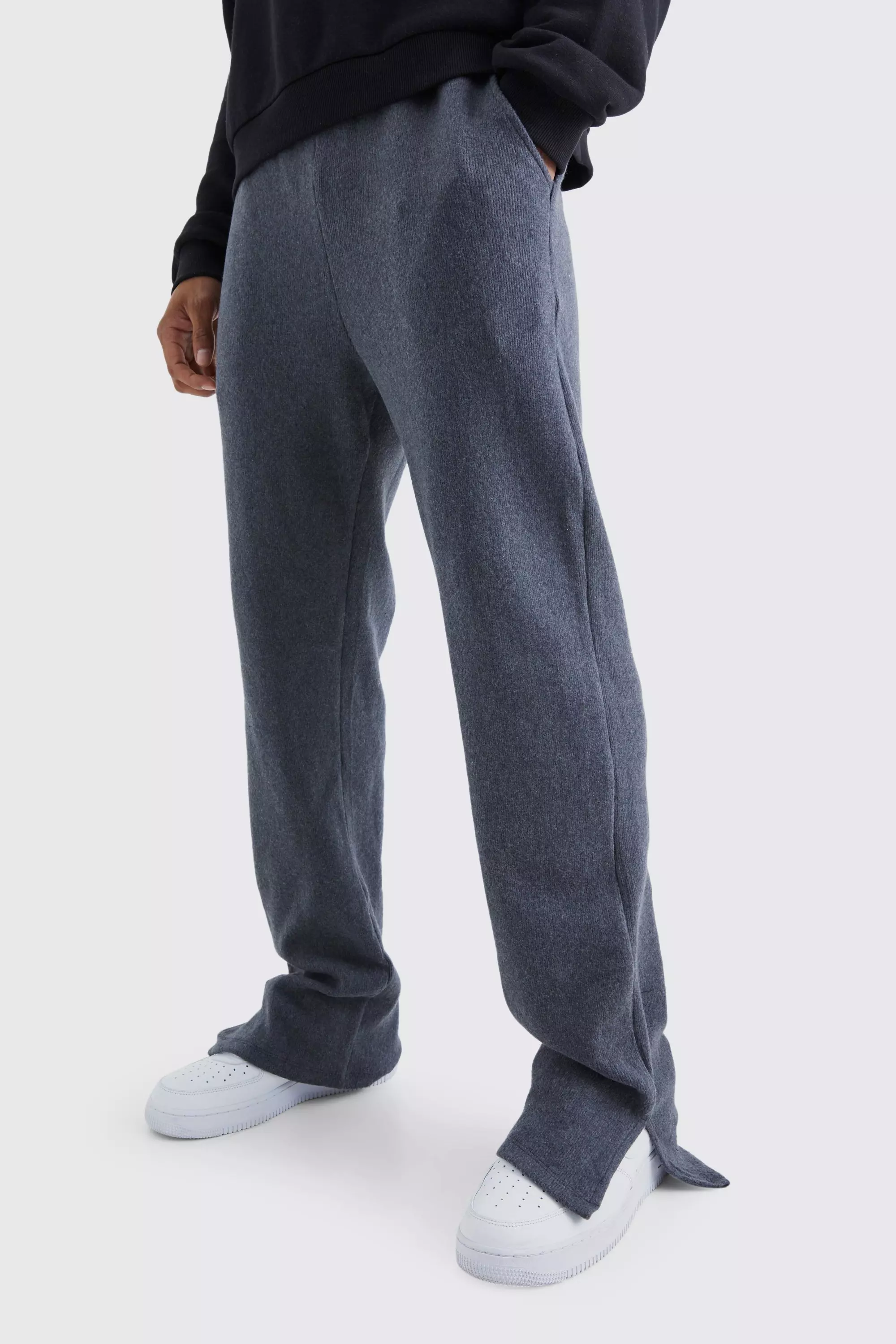 Charcoal Brushed Rib Ottoman Relaxed Split Hem Jogger alternative image