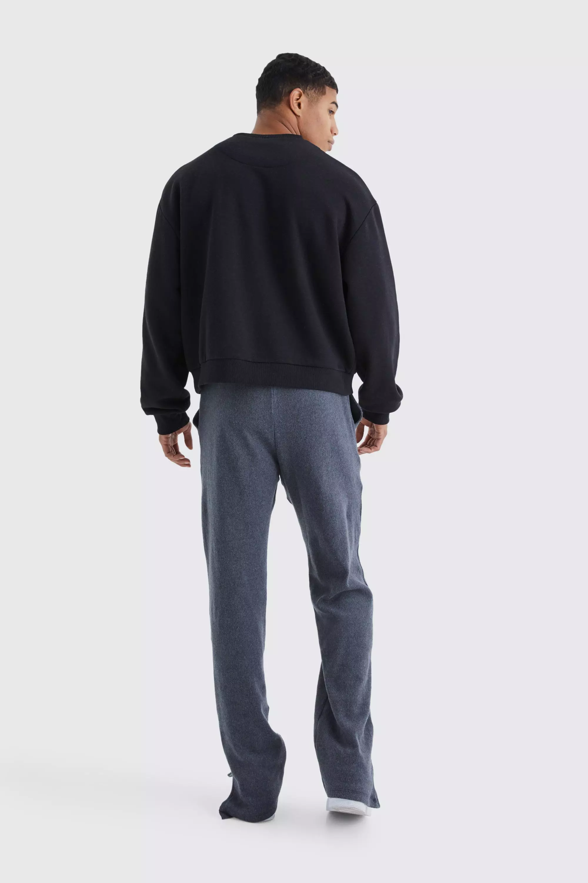 Charcoal Brushed Rib Ottoman Relaxed Split Hem Jogger alternative image