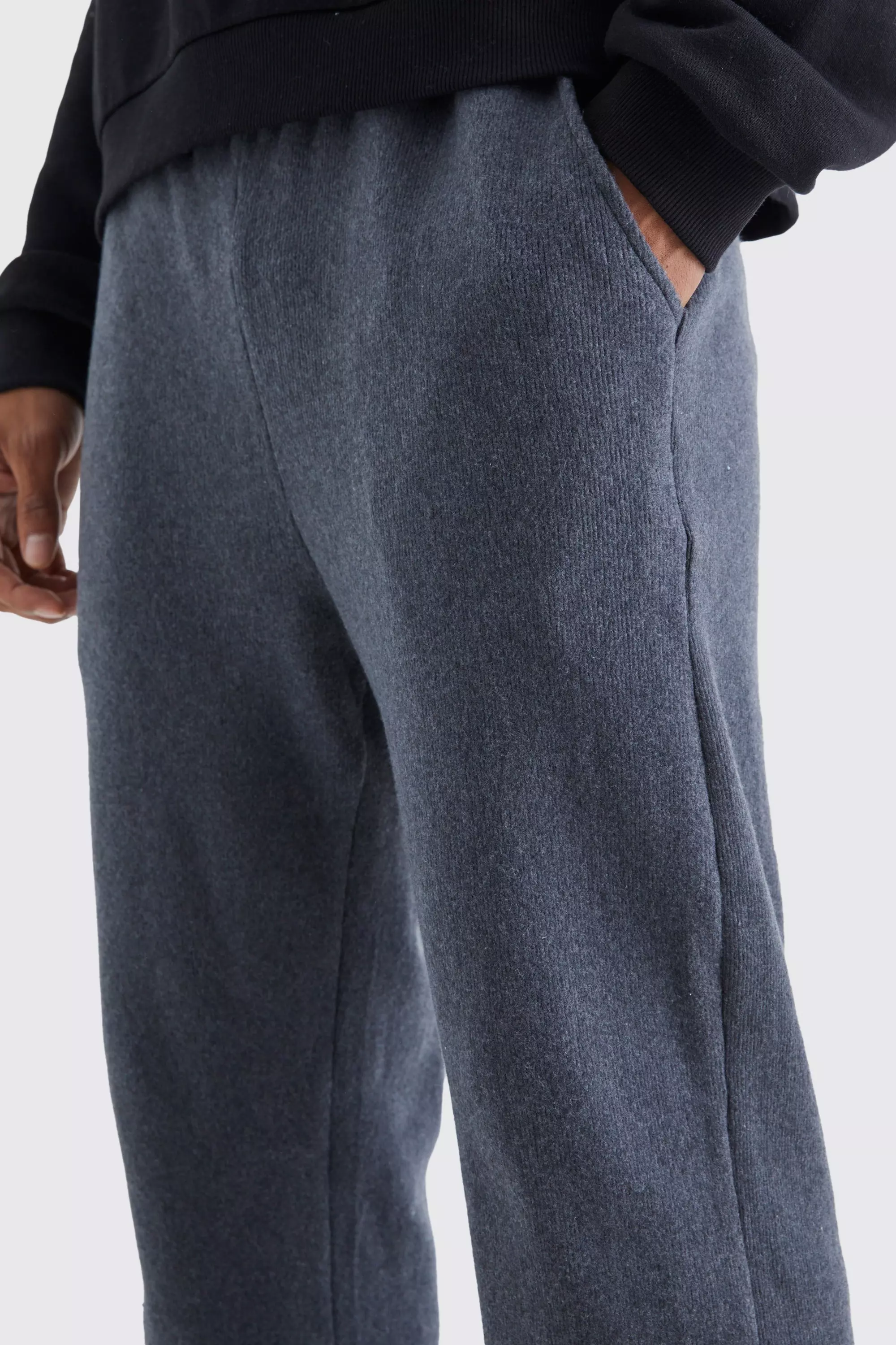 Charcoal Brushed Rib Ottoman Relaxed Split Hem Jogger alternative image
