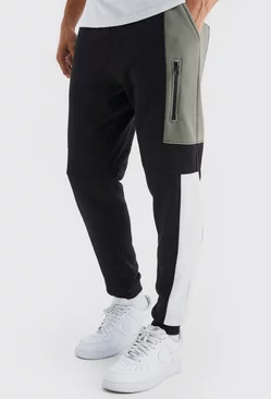 Slim Fit Panelled Sweatpants Khaki