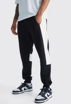 Slim Fit Colour Block Panel Sweatpants Black