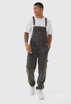 Relaxed Acid Wash Cord Overalls Black