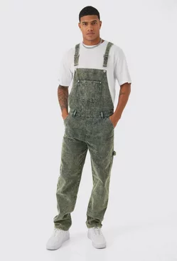 Relaxed Acid Wash Cord Overalls Green
