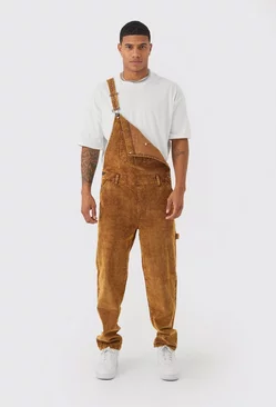 Relaxed Acid Wash Cord Overalls Chocolate