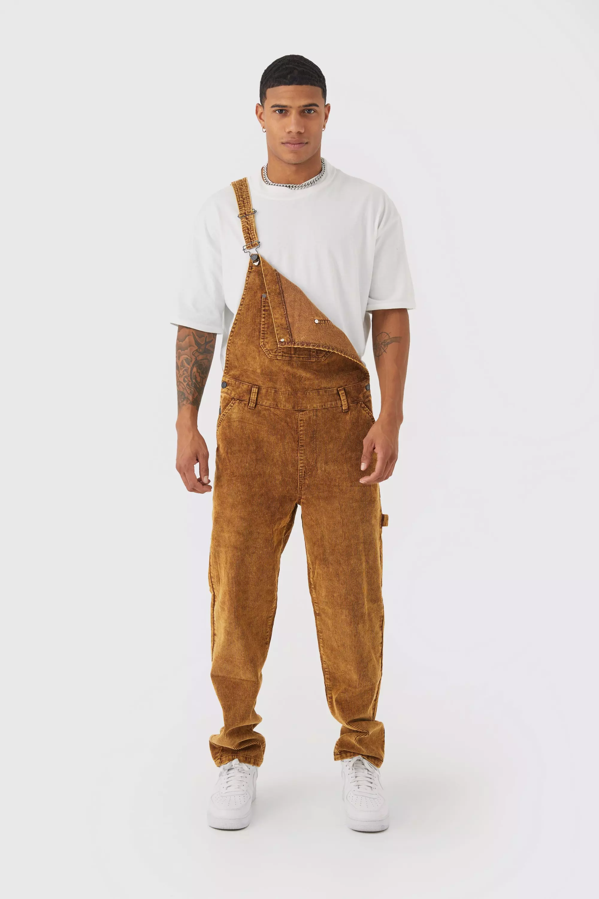 Chocolate Brown Relaxed Acid Wash Cord Overalls