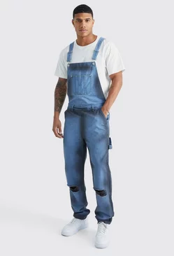 Blue Relaxed Spray Paint Overalls