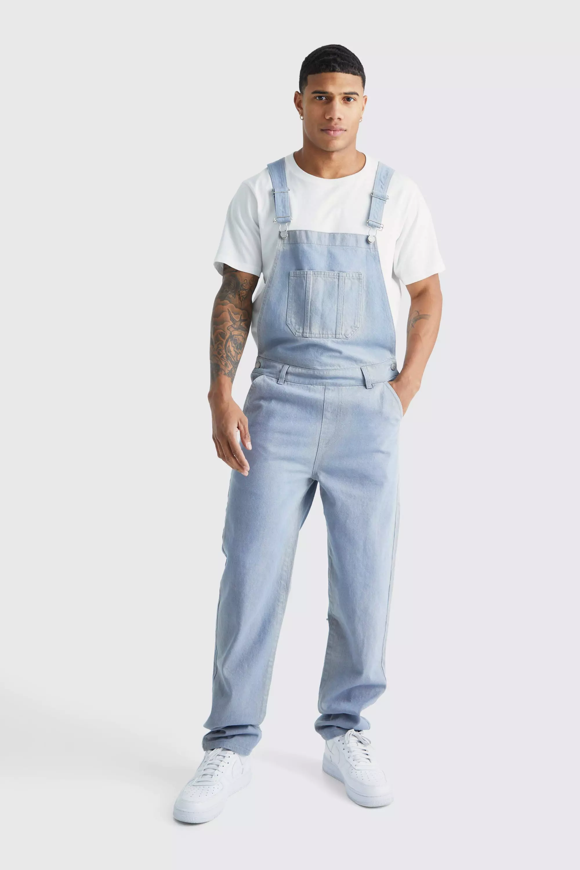 Relaxed Washed Illusion Overalls Ice grey