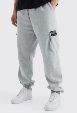 Grey Tall Jersey Cargo Jogger With Woven Tab