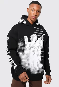 Black Oversized Ofcl Statue Graphic Hoodie
