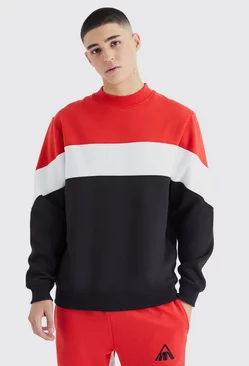 Colour Block Extended Neck Sweatshirt Red
