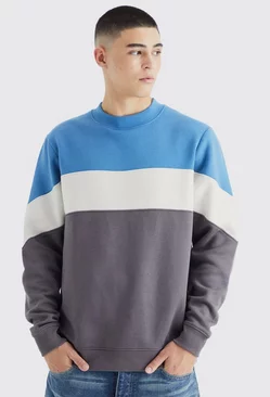 Blue Colour Block Extended Neck Sweatshirt