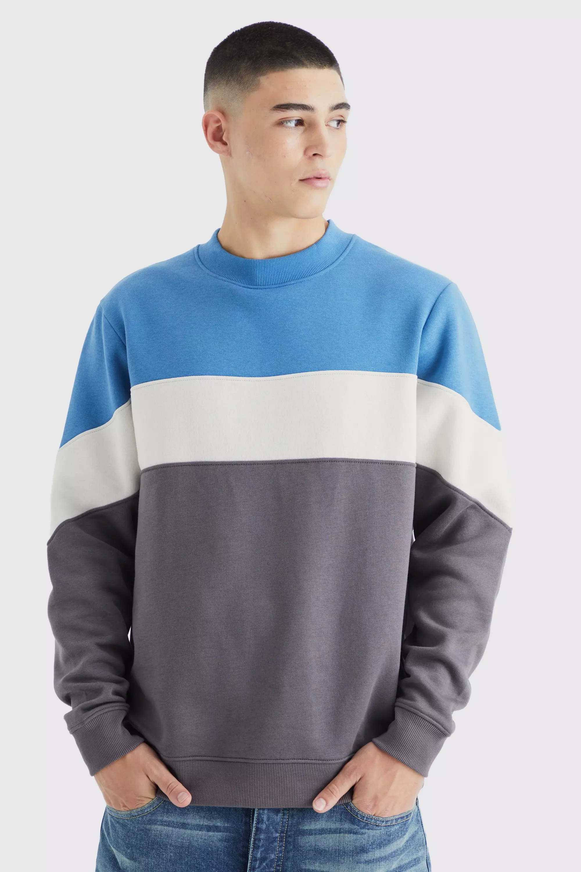 Colour Block Extended Neck Sweatshirt slate blue