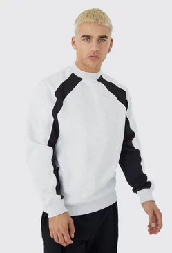 Grey Zip Detail Colour Block Sweatshirt