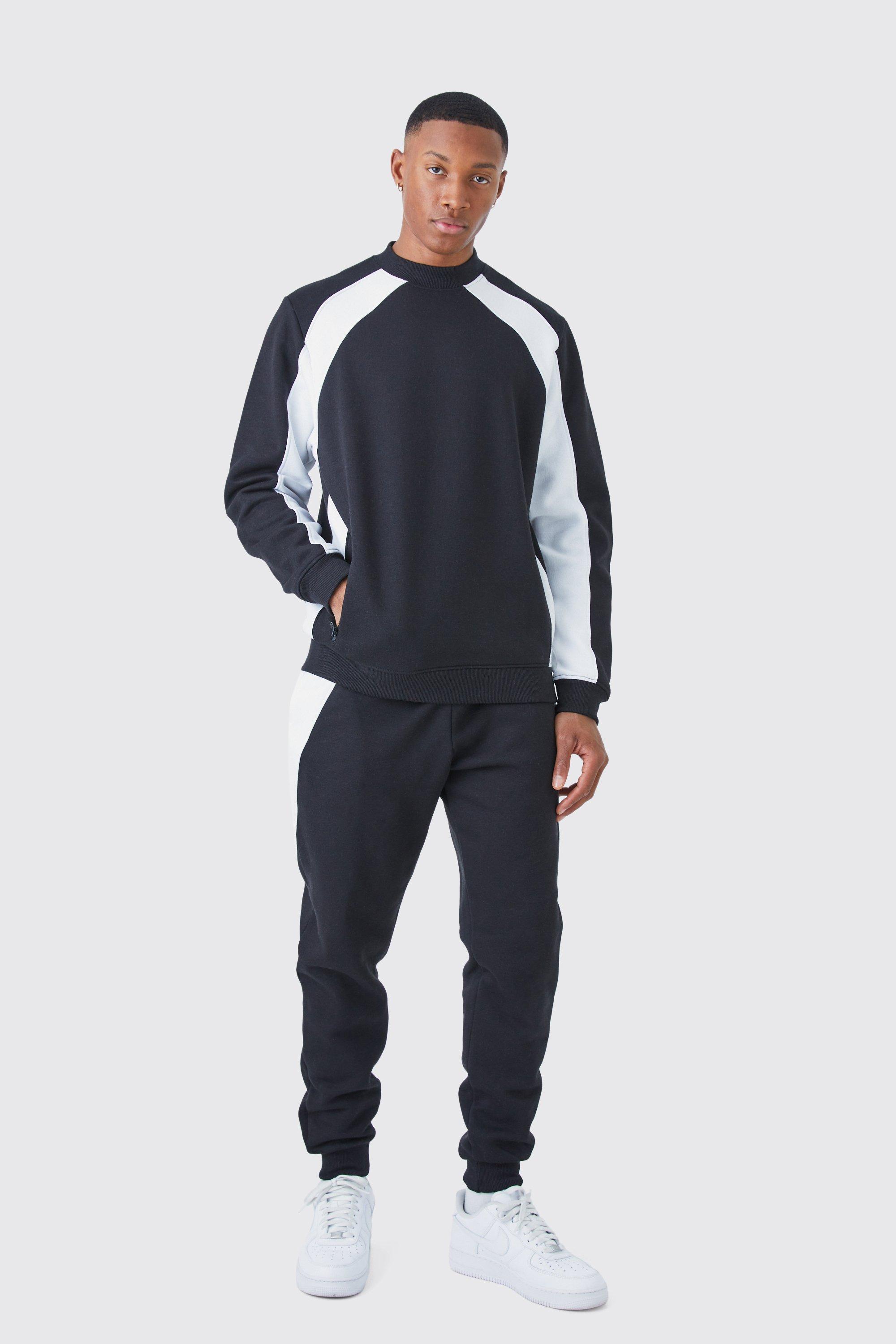 Zip Detail Colour Block Sweatshirt Tracksuit | boohooMAN USA