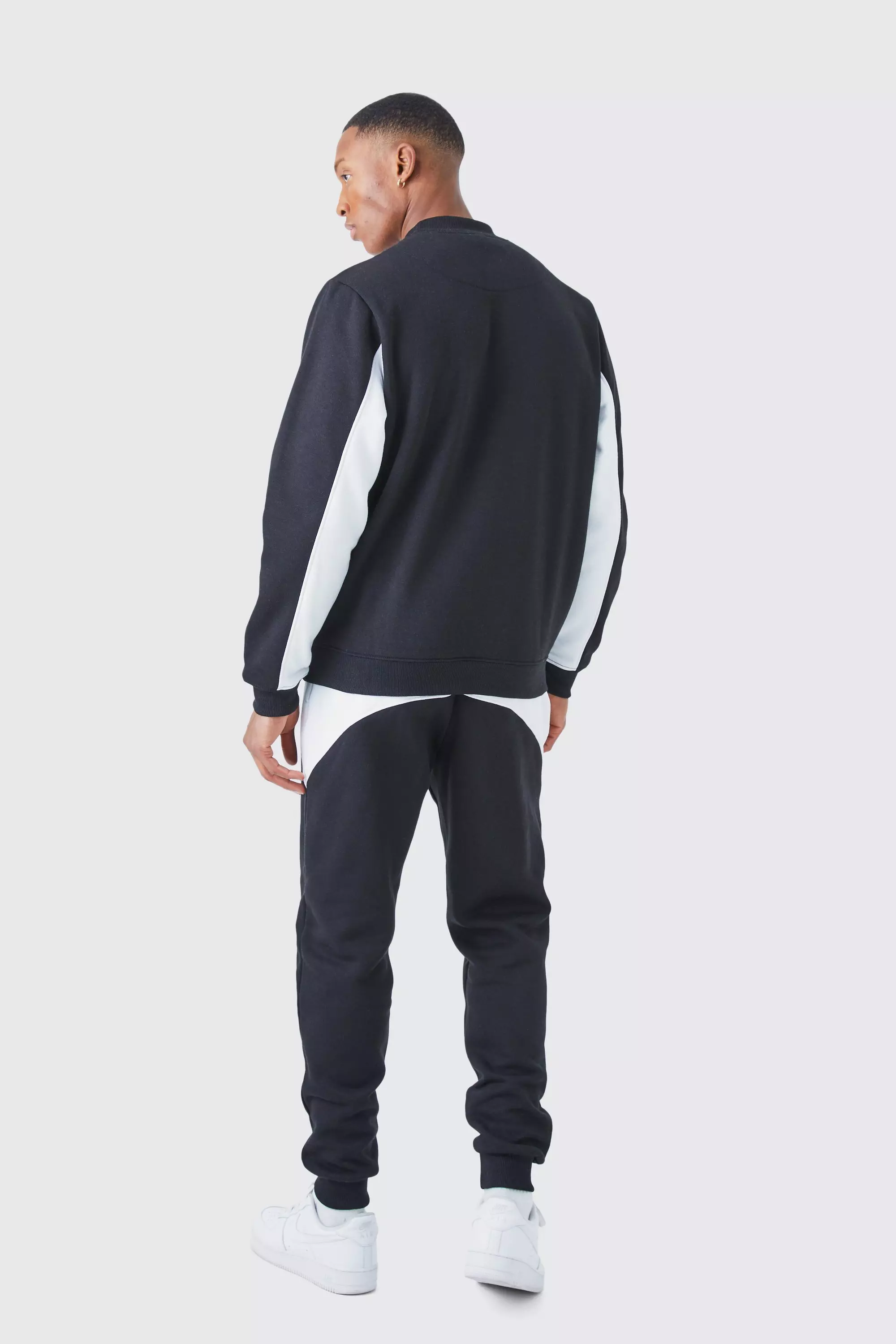 White Color Block Trainingspak Met Trui Met Rits Detail alternatieve afbeelding