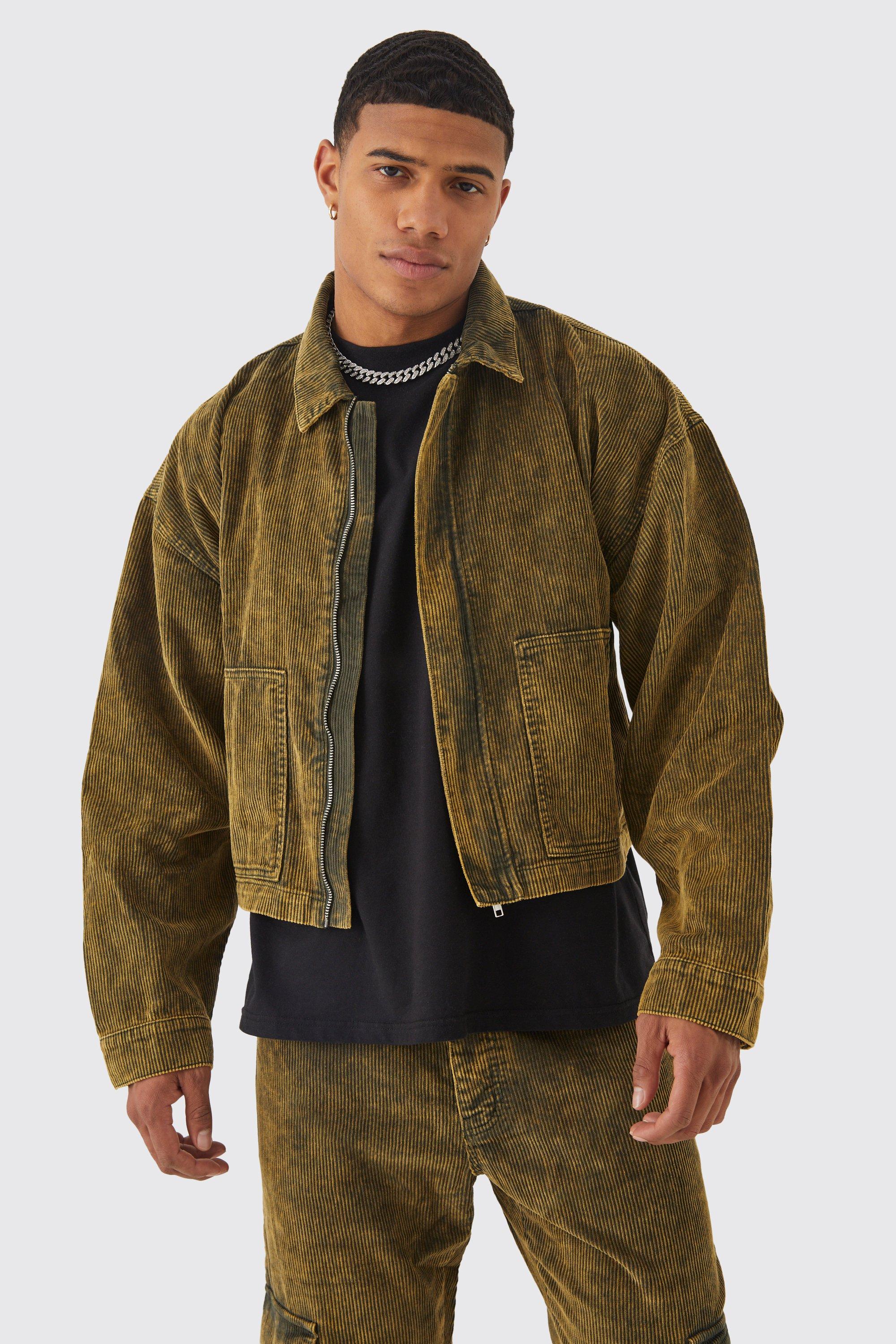 Boxy Acid Wash Cord Jacket | boohooMAN USA