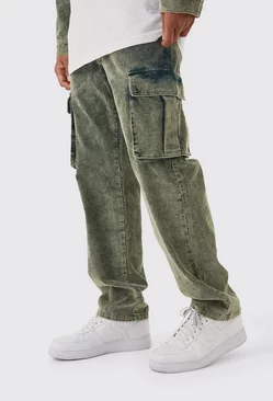 Relaxed Acid Wash Cord Cargo Pants Green