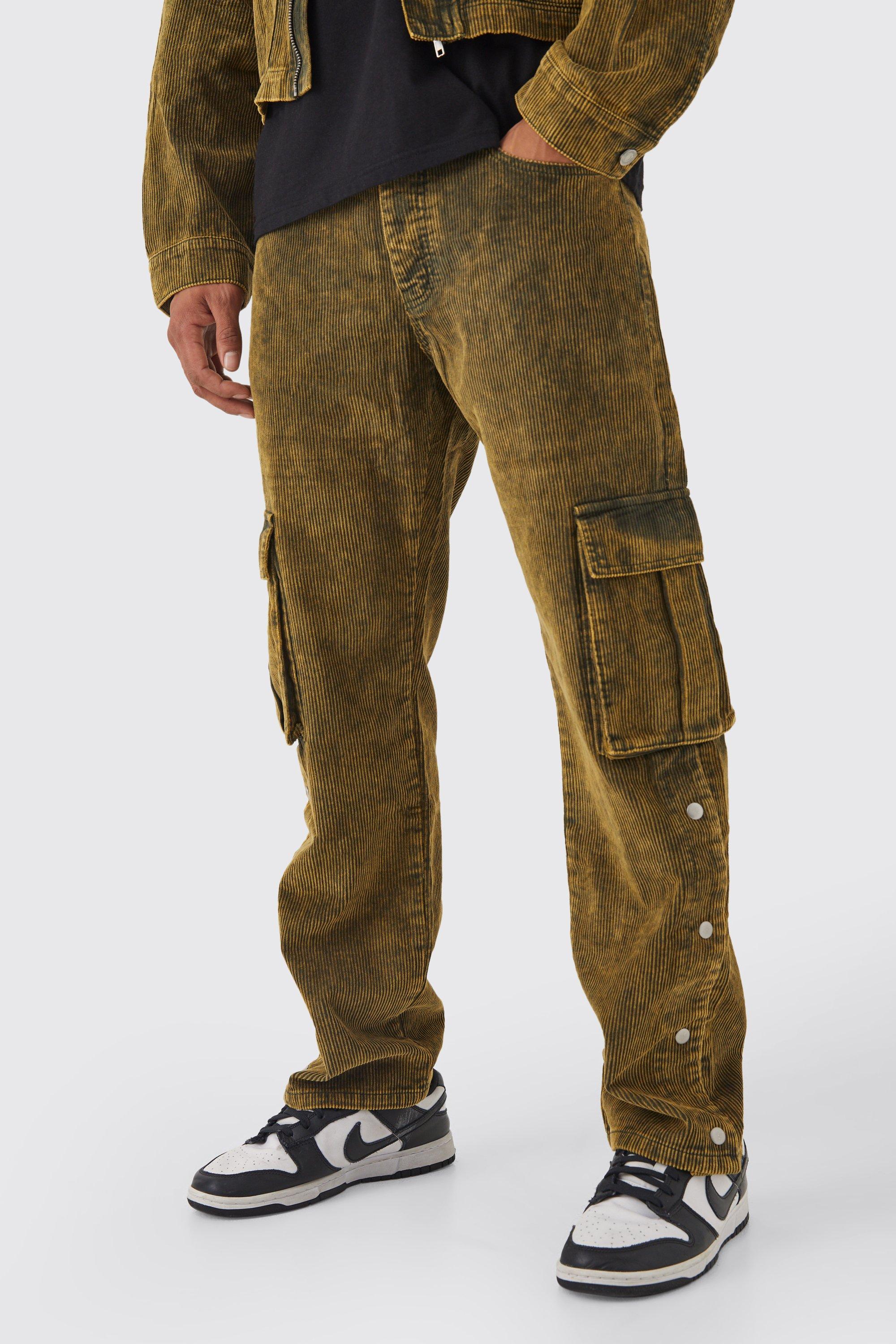 Relaxed Acid Wash Cord Cargo Pants | boohooMAN USA