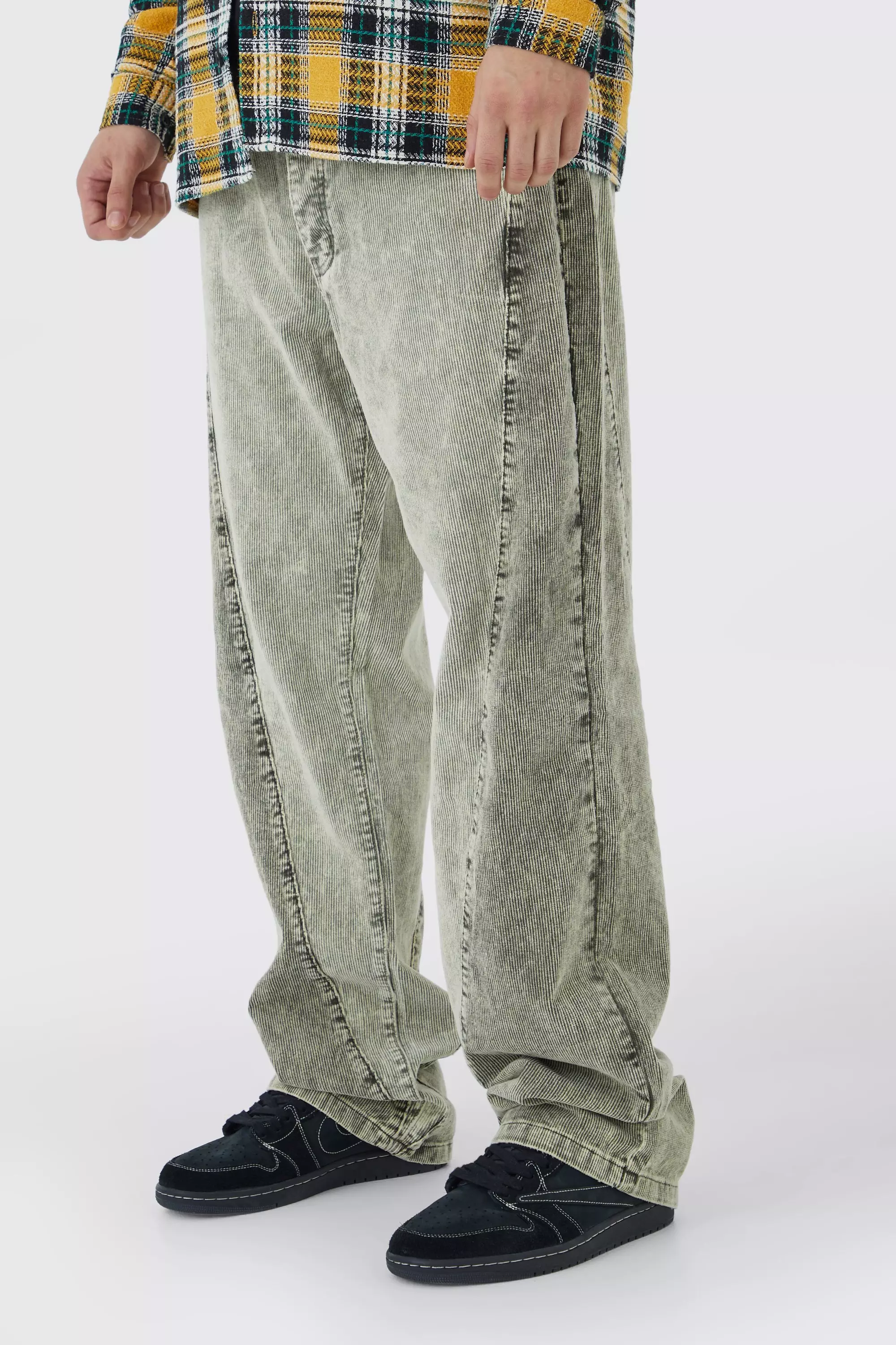 Khaki Tall Relaxed Colour Block Acid Wash Cord Pants