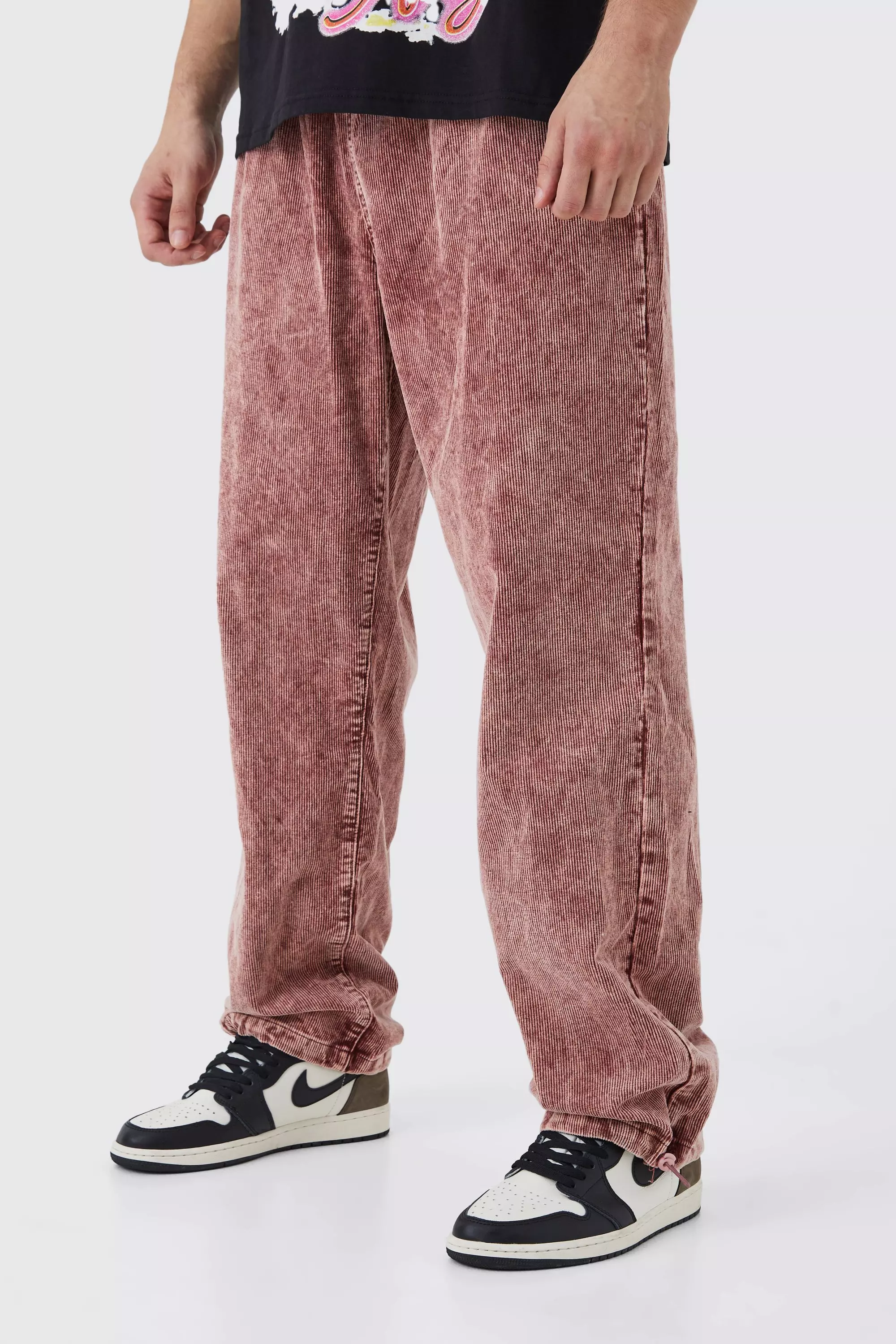 Burgundy Red Tall Relaxed Acid Wash Cord Pants