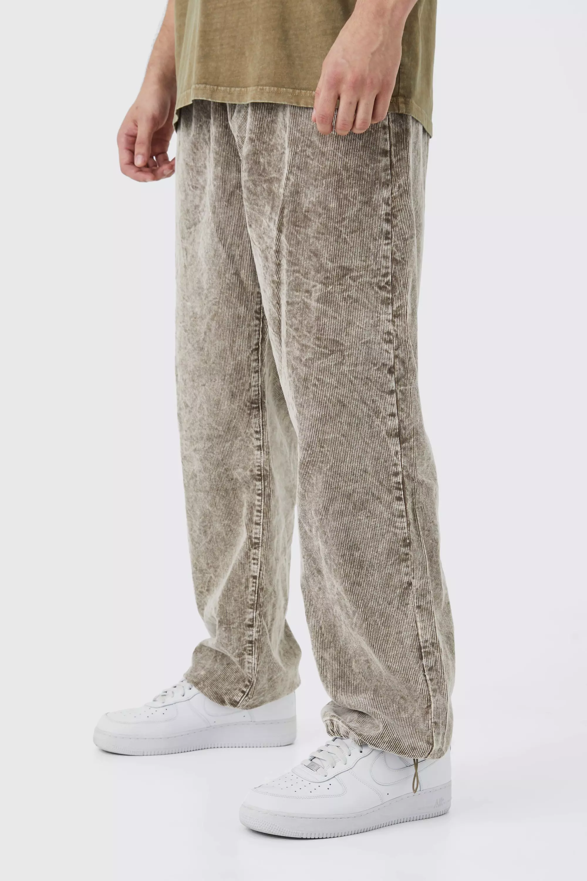 Taupe Beige Tall Relaxed Acid Wash Cord Pants